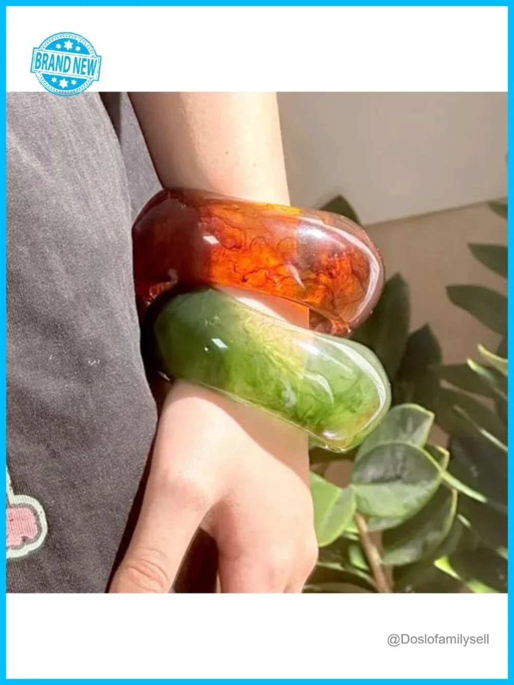 3-Piece Resin Chunky Bangle Bracelet Set, Stackable Acrylic Bangles, Vacation